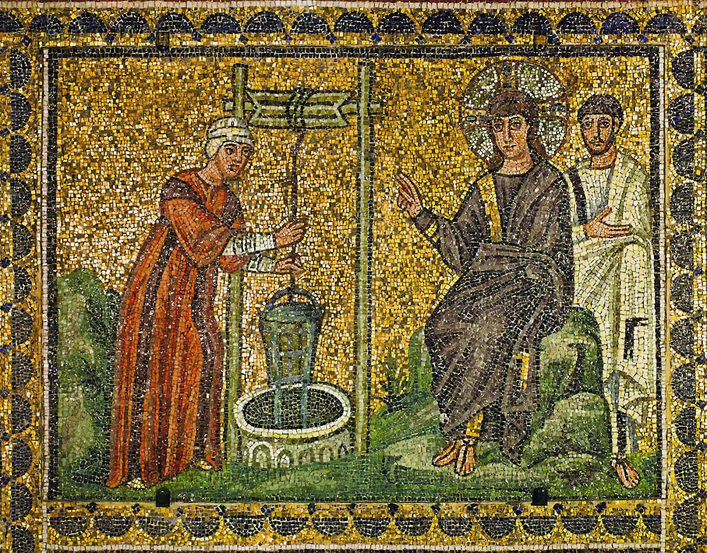 Mosaic of Jesus speaking with the Samaritan woman, Ravenna c.550